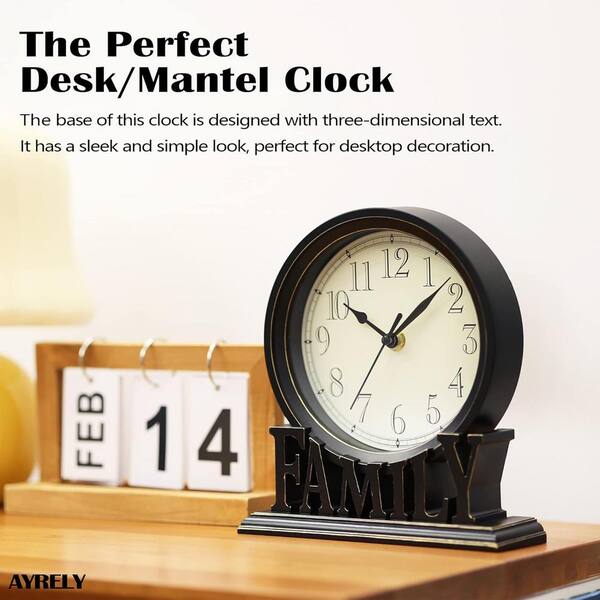 Vintage Black Table Clock | Non-Ticking Silent Quartz Movement | Rustic Farmhouse Desk & Shelf Decor - View #10