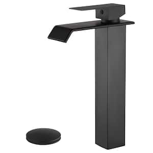 Single Handle Single Hole Waterfall Vessel Sink Faucet in Matte Black