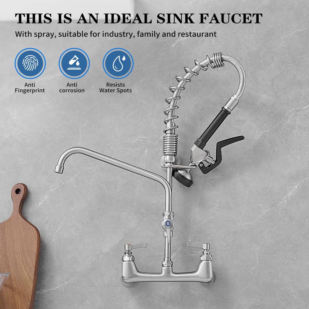 Brushed Nickel 2-Handle Wall Mount Pre-Rinse Kitchen Faucet
