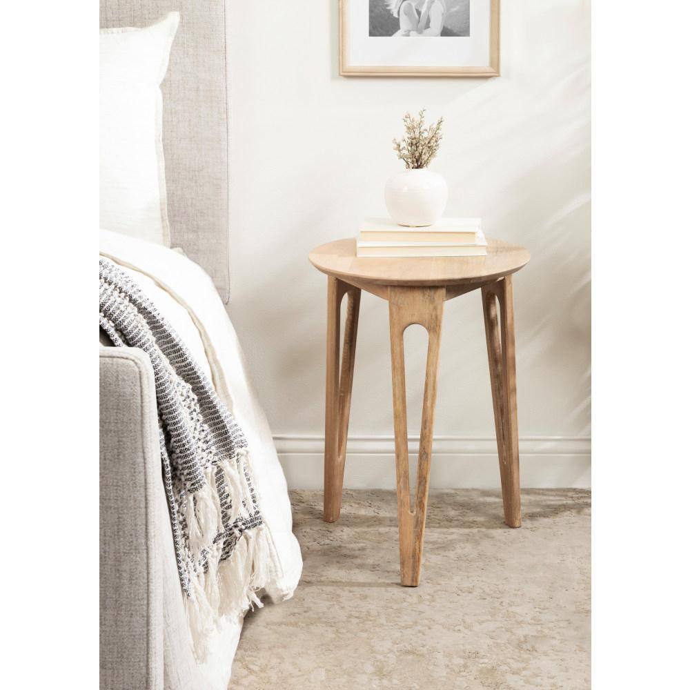 Natural Mango Wood Round Side Table with Tapered Legs