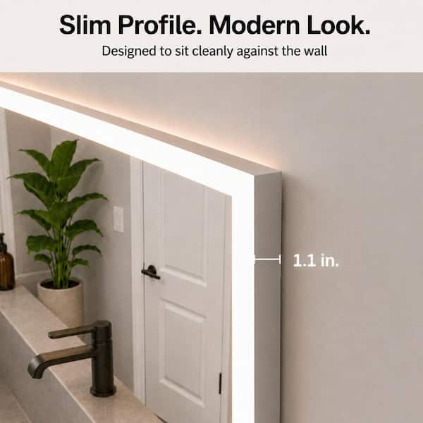 48 in. W x 36 in. H Rectangular Frameless LED Light Dimmable Anti-Fog Wall Bathroom Vanity Mirror