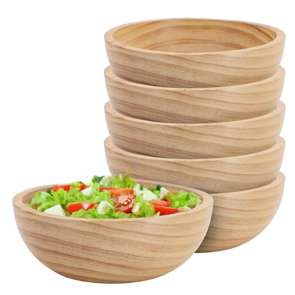 28 fl. oz. 6 Piece 7 Inch Light Brown Acacia Wood Bowl Set in Tan