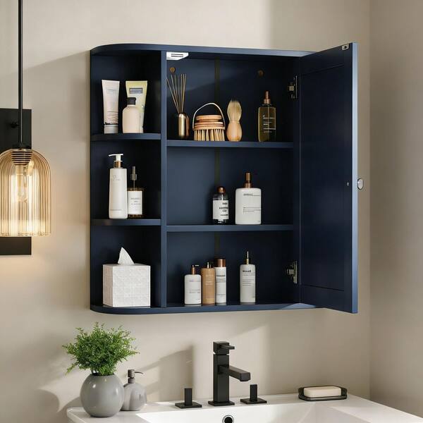 LIVACA 26 in. W x 24.75 in. H Rectangular MDF Blue Medicine