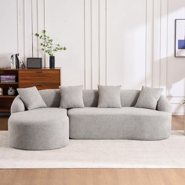 99 in. Chenille L-Shape Full Compression Sponge Sectional Sofa with Curved Chaise in. Light Gray
