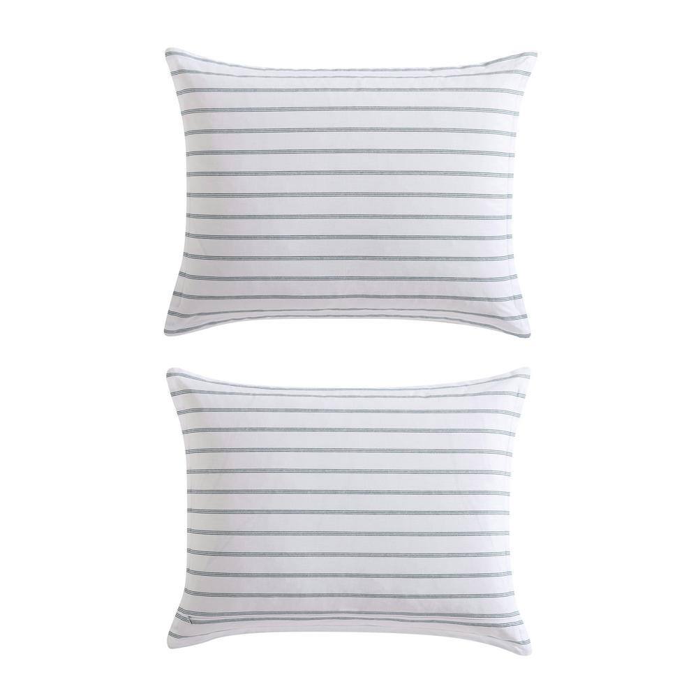 Green Striped Cotton King Duvet Cover Set