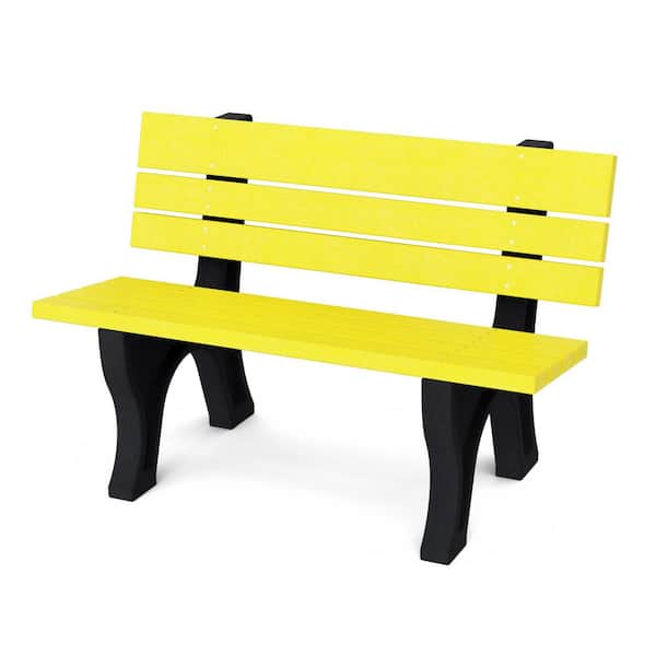 Wildridge Heritage 4 ft. Lemon Yellow and Black HDPE Plastic Outdoor Park Bench