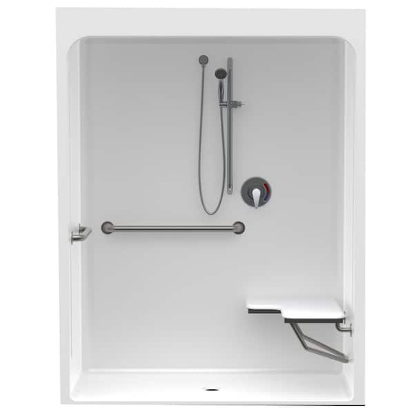 Aquatic Accessible Acrylic 60 in. x 34 in. x 79 in. 1-Piece ADA Shower Stall w/ Right Seat in White