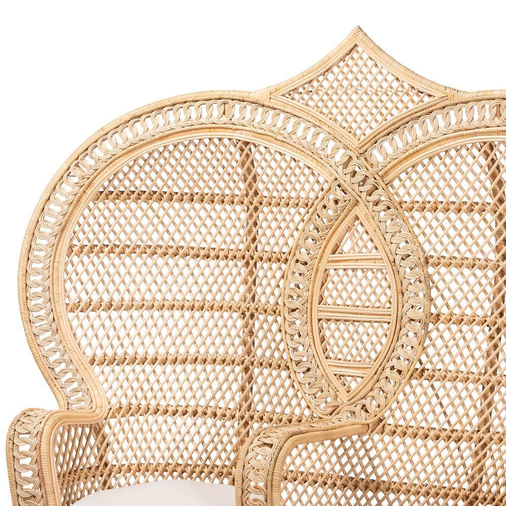 Handcrafted Bohemian Natural Brown Rattan Two-Seater Peacock Chair