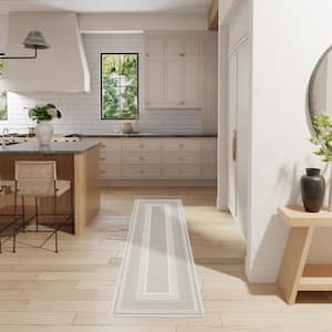 Glam Ivory 2 ft. x 8 ft. Geometric Contemporary Kitchen Runner Area Rug