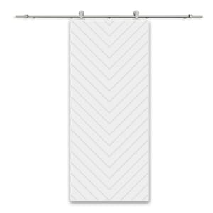 Herringbone 24 in. x 84 in. White Stained MDF Modern Fully Assembled Sliding Barn Door with Hardware Kit