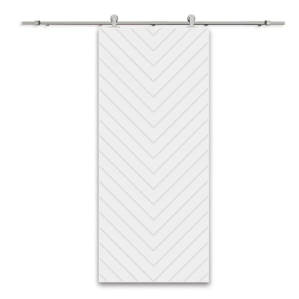 CALHOME Herringbone 36 in. x 84 in. Fully Assembled White Painted MDF Modern Sliding Barn Door with Hardware Kit