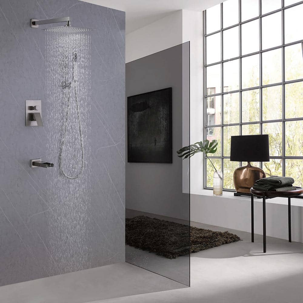 Brushed Nickel High Pressure Waterfall Spout Shower Kit