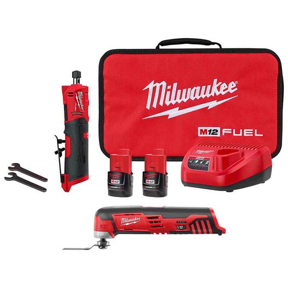 Milwaukee M12 FUEL 12V LithiumIon 1/4 in. Cordless Straight Die Grinder Kit w/M12 Oscillating