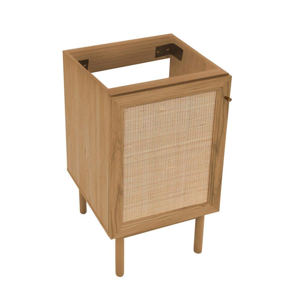 Oak Freestanding Bathroom Vanity with Woven Front Panel