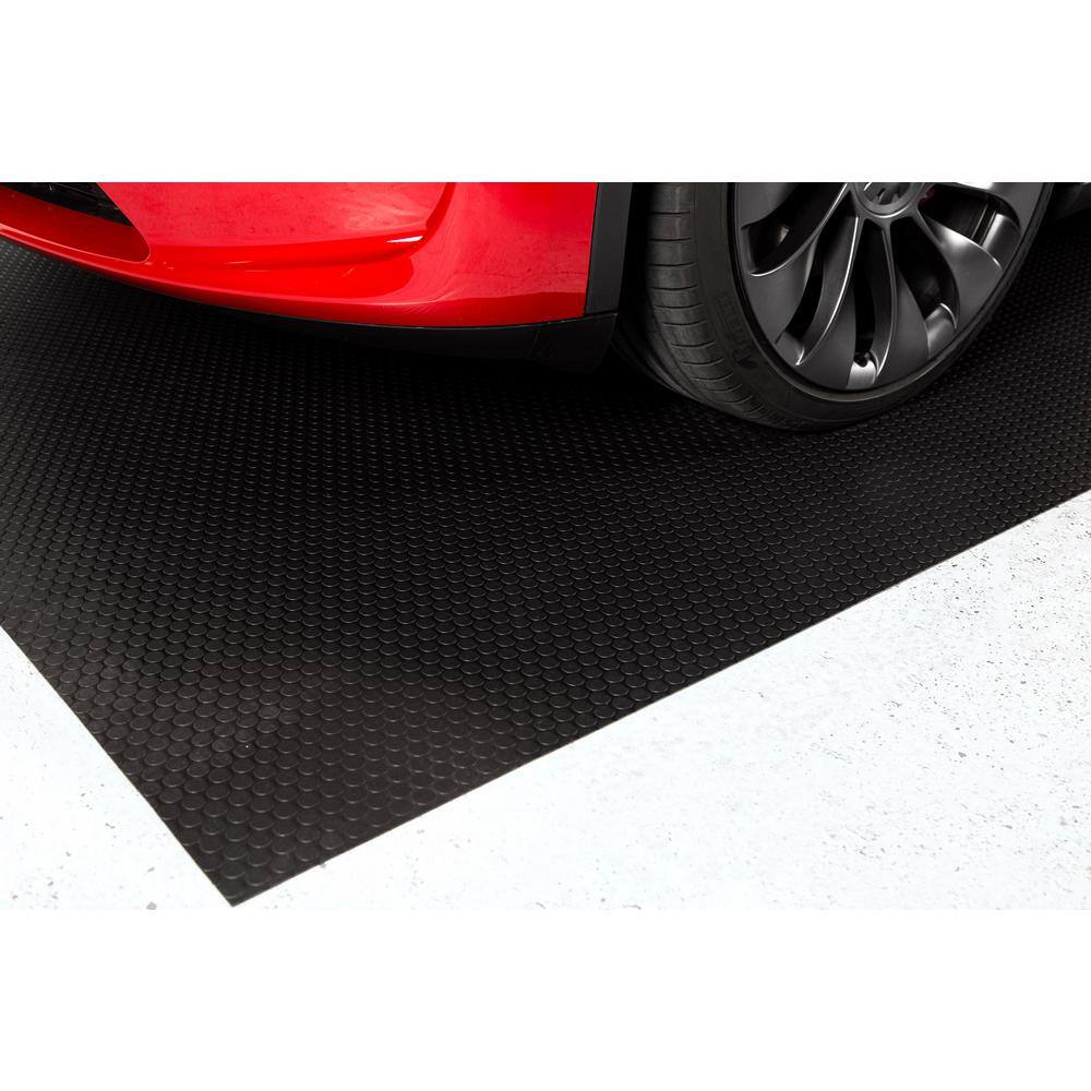 Midnight Black Small Coin Pattern Vinyl Garage Flooring Mat