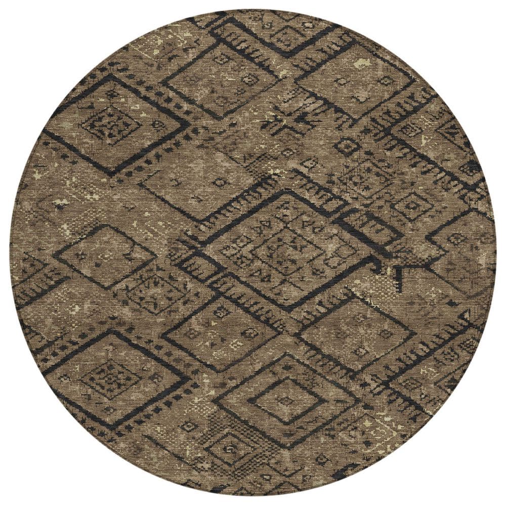Chantille Machine Washable Indoor/Outdoor Abstract ACN2470 Chocolate 8 ft. x 8 ft. Round Rug price history on PriceWatchPro