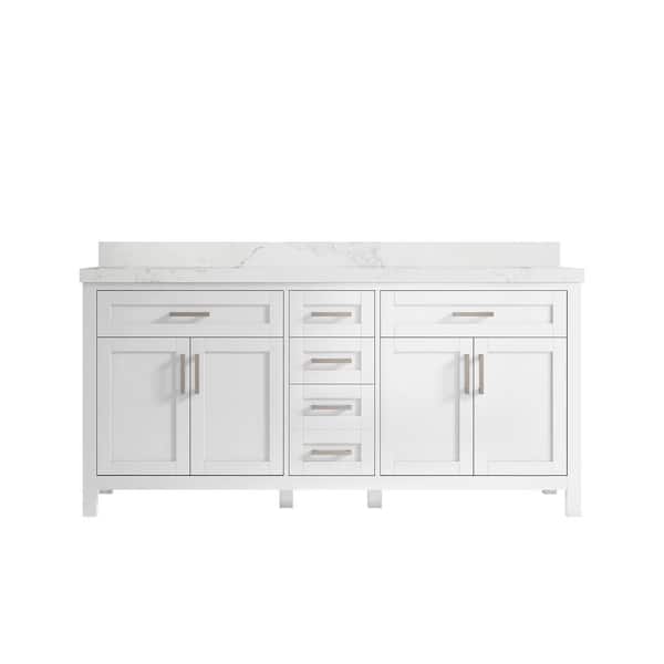 Willow Collections Cambridge 72 in. W x 22 in. D x 36 in. H Double Sink Bath Vanity in White with 2 in Calacatta Nuvo Quartz Top