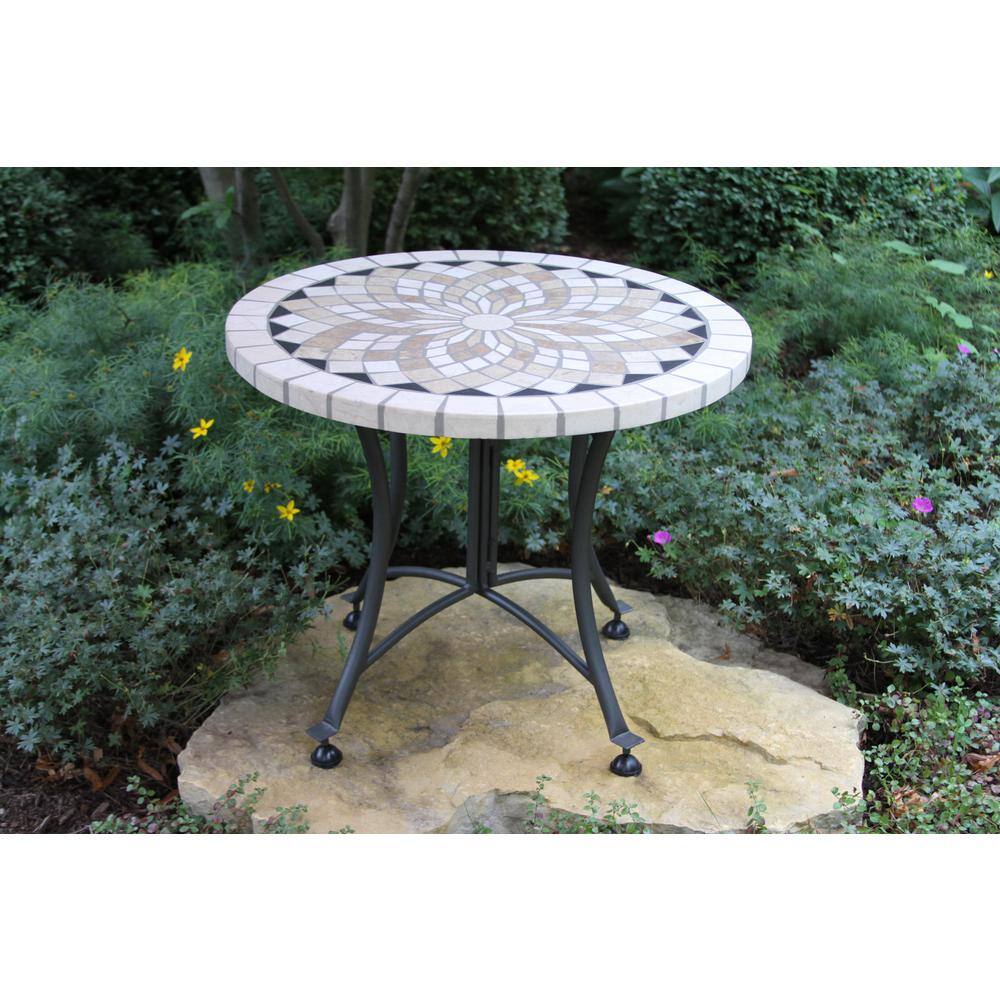24" Gray Stone Round Outdoor Accent Table