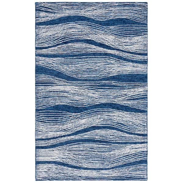 Metro 5 ft. x 8 ft. Navy/Ivory Abstract Waves Area Rug