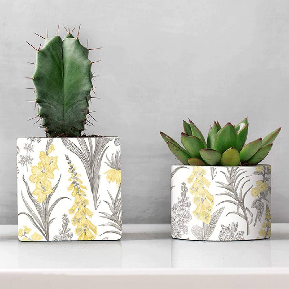 Yellow and Gray Botanical Print Peel and Stick Wallpaper Roll