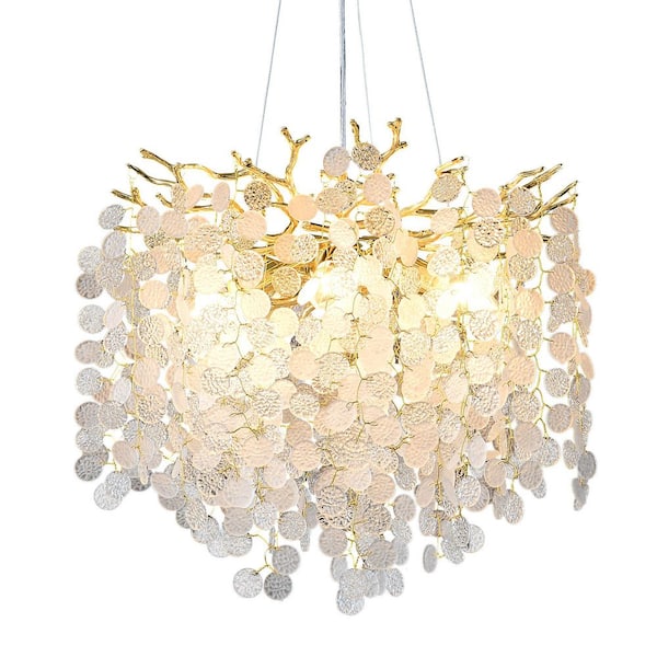 BAOURE 18. 11 in. Modern Crystal Chandelier, 6-Light Gold Tree Branch Chandeliers Adjustable Height, Pendant Light Fixtures