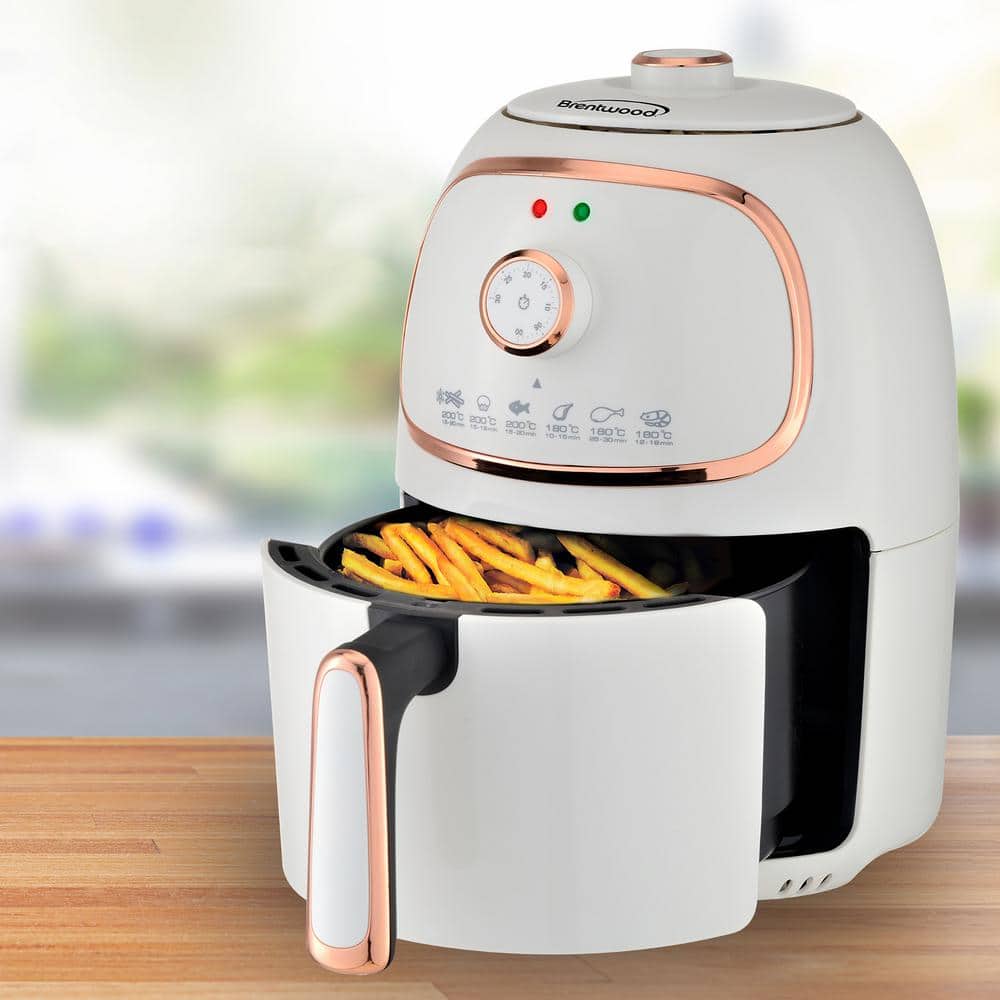 Brentwood White Electric Air Fryer with Rose Gold Accents