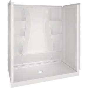 Classic 400 32 in. L x 60 in. W x 74 in. H 4-Piece Alcove Shower Kit with Shower Wall and Shower Pan in White
