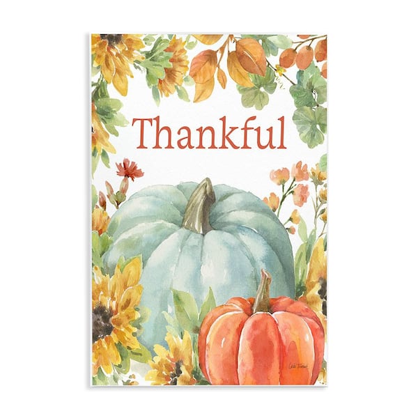 Stupell Industries Thankful with Fall Harvest by Leslie Trimbach 1 Piece Unframed Graphic Print Typography Poster Art Print 15 in. x 10 in.