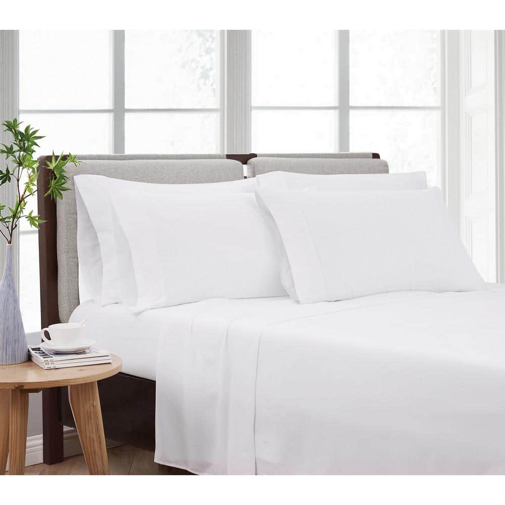 Great Bay Home Ultra-Soft Solid Performance Fabric Sheet Set (Queen, Alpine White)