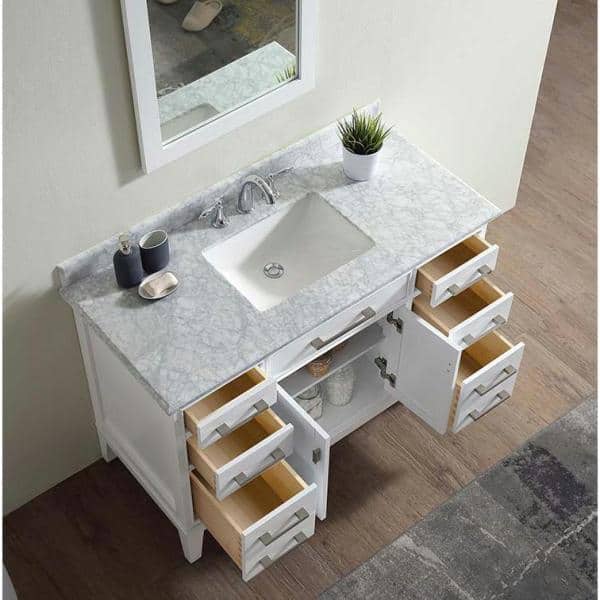 Danny 42" White Solid Wood Bathroom Vanity with Marble Top