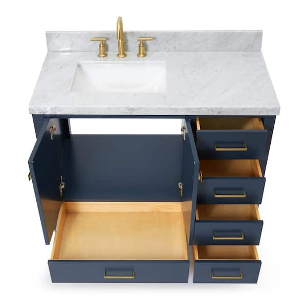 Ariel Cambridge 43 In. W X 22 In. D Vanity In Midnight Blue With Marble Vanity Top In Carrara White With White Basin-A043Slcwrvomnb - The Home Depot