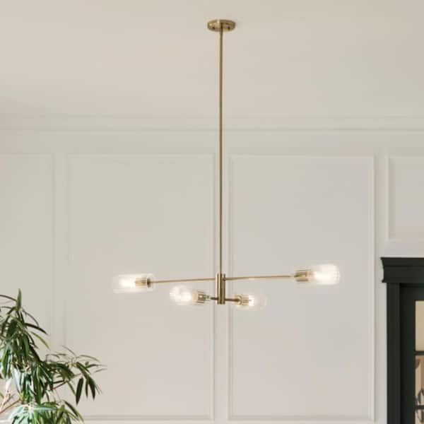 KICHLER Velestino 47.5 in. 4-Light Champagne Bronze Modern Shaded Cylinder Linear Chandelier for Dining Room