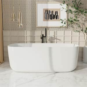 67 in. x 30.7 in. Freestanding Double Slipper Acrylic Soaking Bathtub with Center Drain in Bright White
