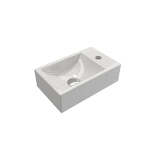 Milano Wall-Mounted White Fireclay Bathroom Sink 14.5 in. 1-Hole with Right Side Faucet Deck