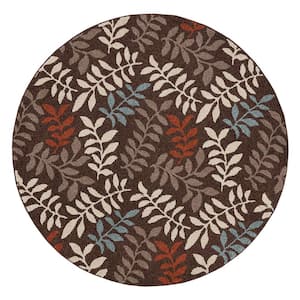 Chester Leafs Brown 5 ft. Round Area Rug