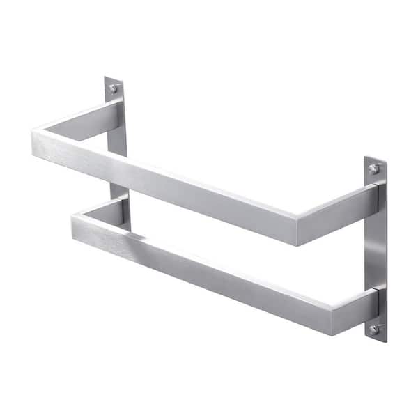 16.5 in. Square Double Staggered Wall Mounted Towel Rack, Stainless Steel Towel Bars in Brushed Nickel