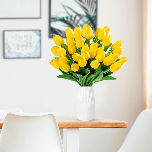 トップス house on the hill Yellow flower 80cm 13 in. Yellow Indoor Artificial Tulip Flower, 30-Pieces Z0D6GRD19P