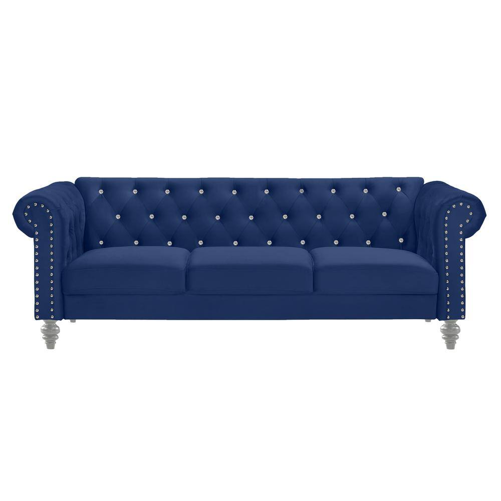 Emma Royal Blue Velvet Loveseat and Sofa Set with Crystal Buttons