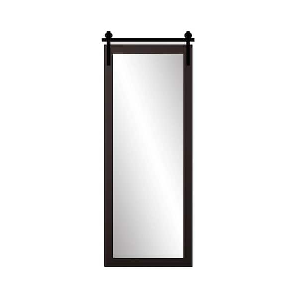 BrandtWorks 34 in. W x 76 in. H Rectangle Matte Black Framed Mirror with Barn Door Bracket