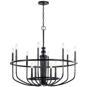 Capitol Hill 34.75 in. 12-Light Black Traditional Candle Circle Chandelier for Dining Room