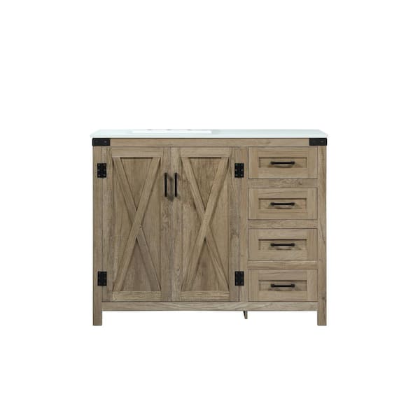 Unbranded Timeless Home 42 in. W x 19 in. D x 34 in. H Bath Vanity in Natural Oak with Ivory White Engineered Stone Top
