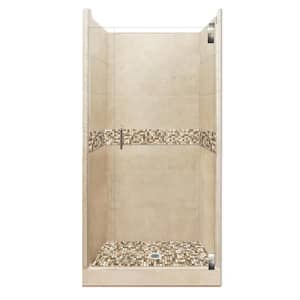 Roma Grand Hinged 36 in. x 36 in. x 80 in. Center Drain Alcove Shower Kit in Brown Sugar and Satin Nickel Hardware