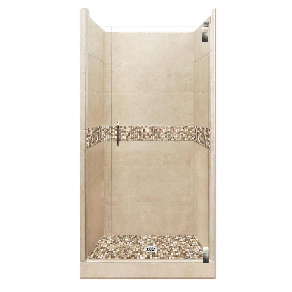Roma Grand Hinged 42 in. x 42 in. x 80 in. Center Drain Alcove Shower Kit in Brown Sugar and Satin Nickel Hardware price history on PriceWatchPro