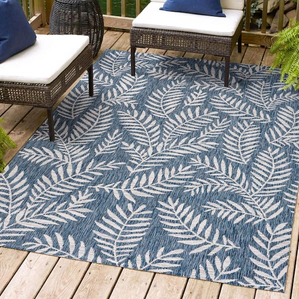 Nevis Palm Frond Navy/Ivory 8 ft. x 10 ft. Indoor/Outdoor Area Rug