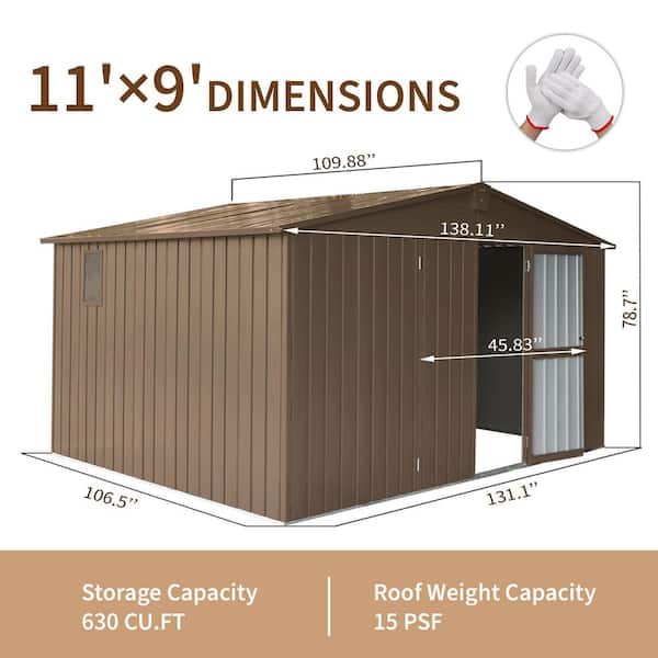 Sudzendf 11 ft. W x 9 ft. D Brown Metal Storage Shed Garden Shed