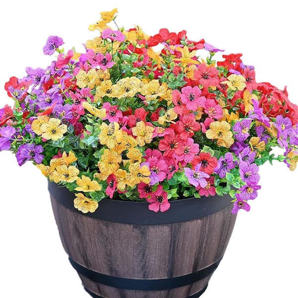 Afoxsos 12.00 in Colorful Artificial Silk Daisy with Eucalyptus for Outdoor Planter Pot UV Resistant Flower