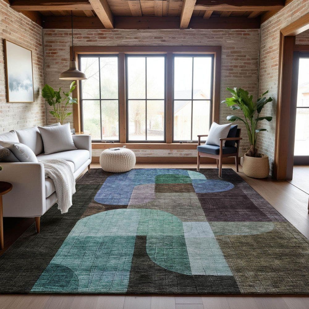 Mayfield Premium Machine Washable Abstract AMF1122 Brown 3 ft. x 5 ft. Area Rug price history on PriceWatchPro