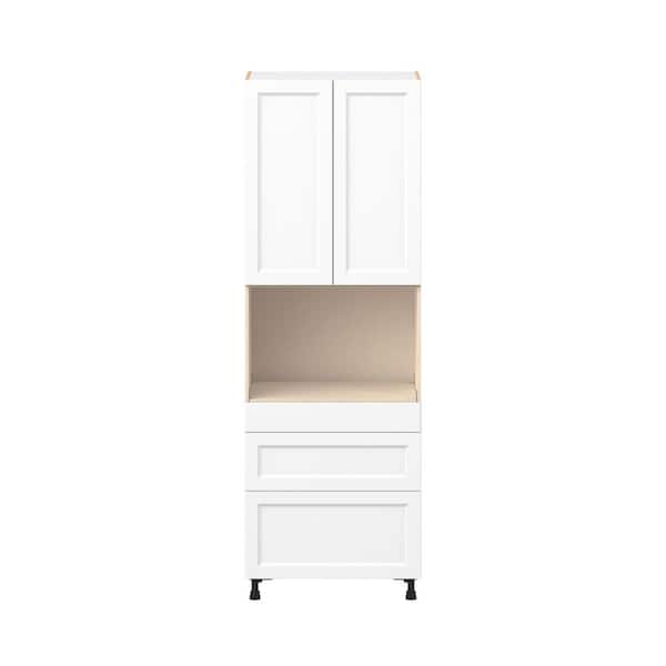 Laramie 30 in. W x 24 in D x 89.5 in H Assembled Microwave Pantry Kitchen Cabinet in Painted Bright White with 3 Drawers