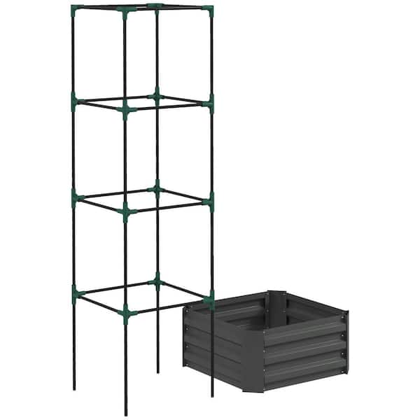 Unbranded Galvanized Steel Raised Garden Bed with Trellis, Outdoor Planter Box for Climbing Vines, Vegetables, and Flowers