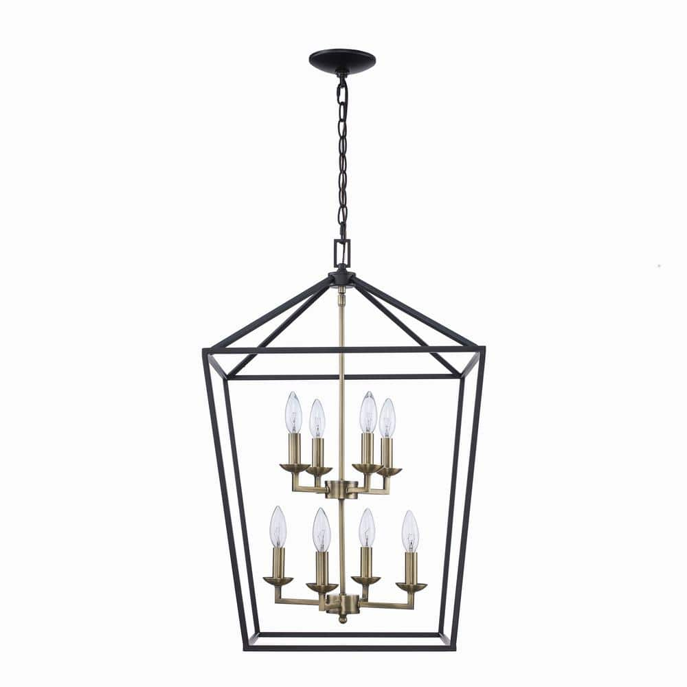 Home Decorators Collection Weyburn 8-Light Black and Gold Farmhouse Chandelier Light Fixture with Caged Metal Shade